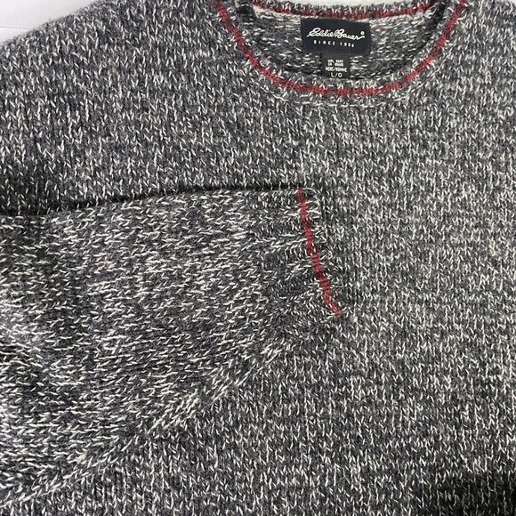 Eddie Bauer Large Wool Blend Marled Crewneck Knit Sweater Red Trim Grandpa Cabin - Picture 2 of 8